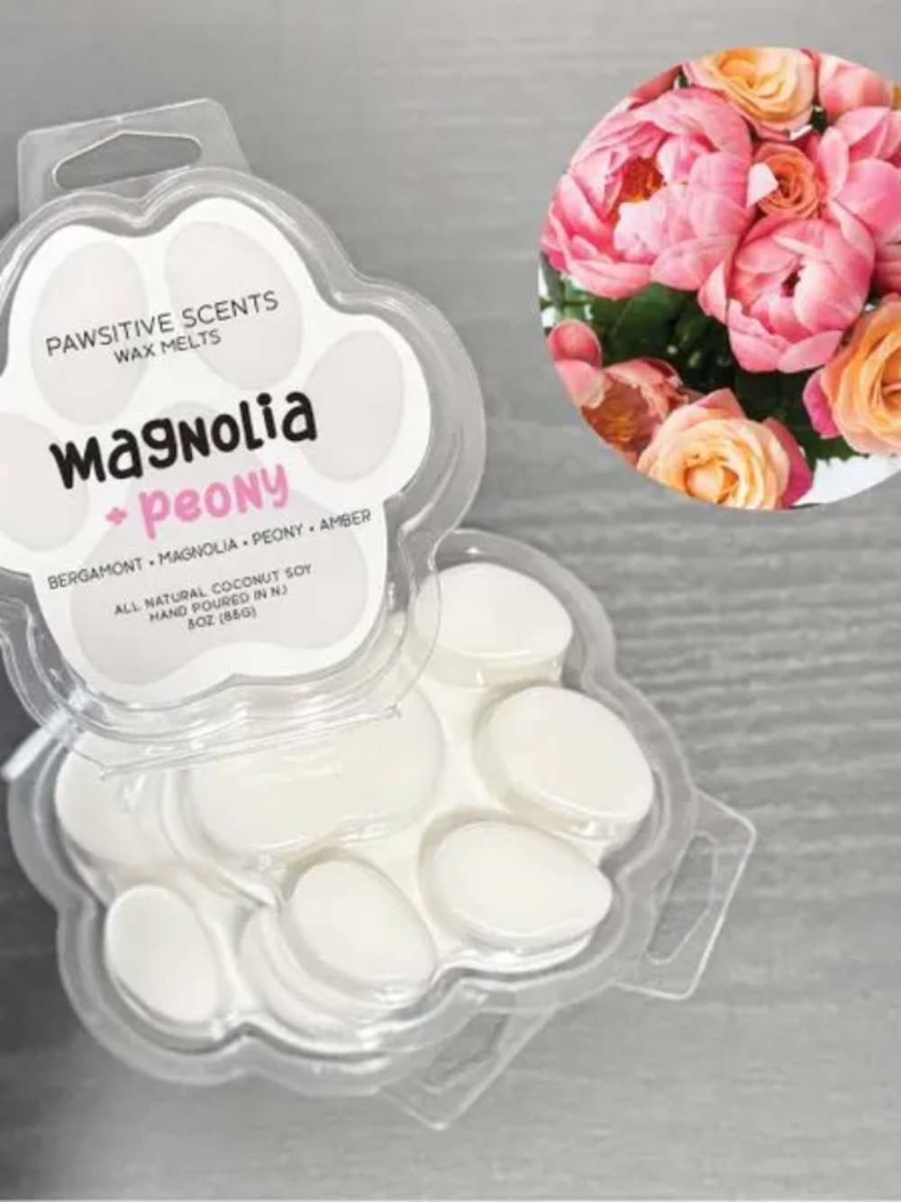 Wax Melt Paw Print/Magnolia & Peony Scent/Vegan Coconut Soy Wax
